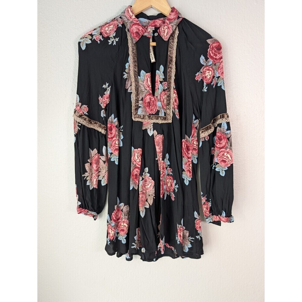 Uncle Frank Women's Black Floral Long Sleeve Mini Dress XS 401‎